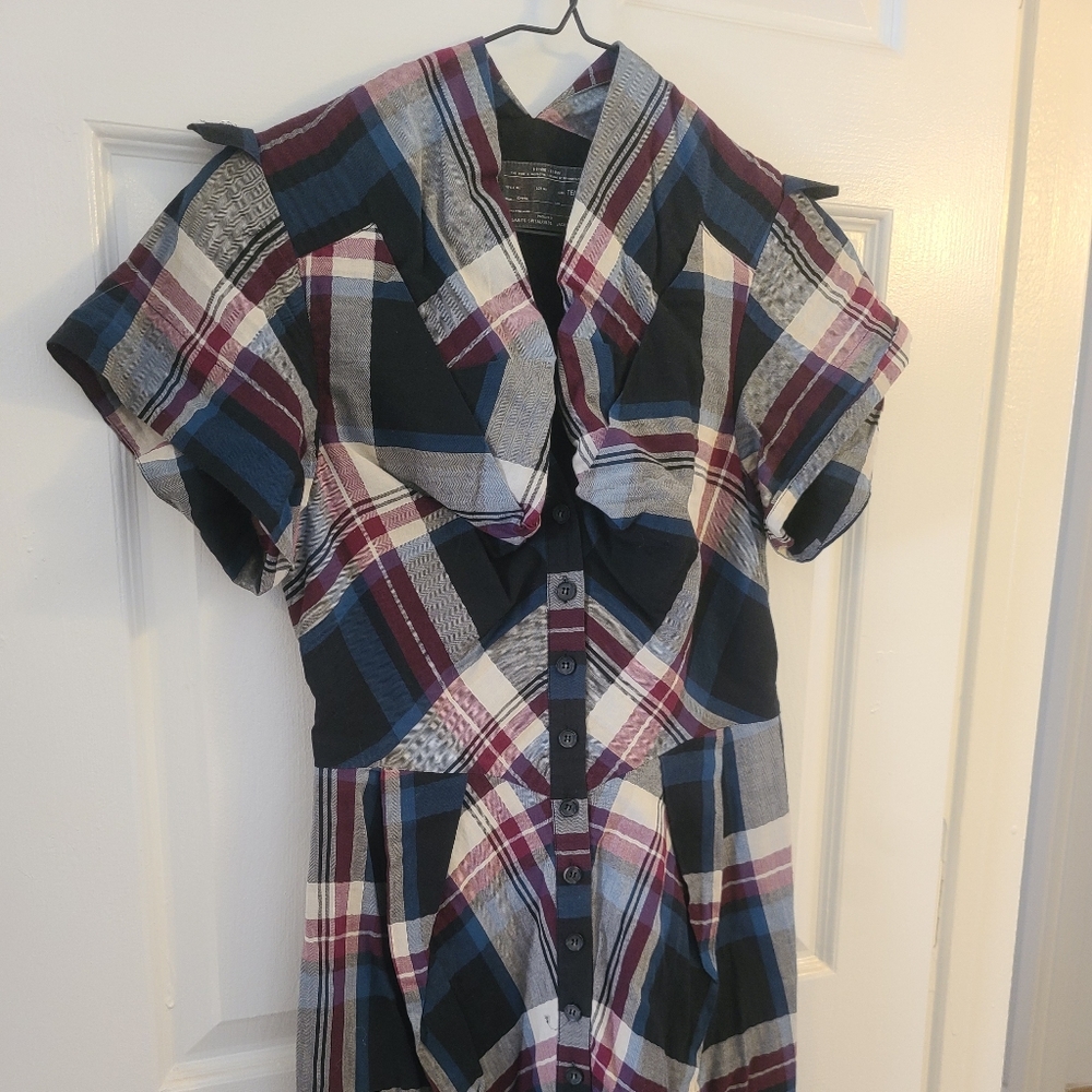 AllSaints Plaid Mini Dress in Black, Blue, Burgundy